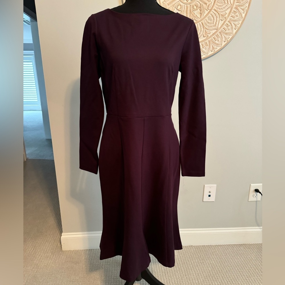 Ann Taylor size 6 deep burgundy ponte knit A Line dress 3/4 sleeve